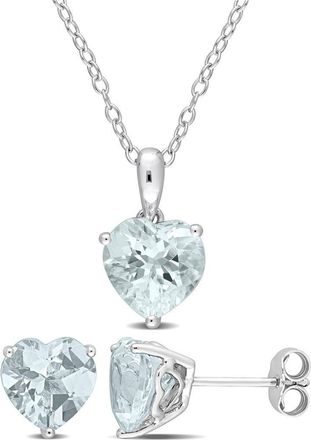 Delmar Sterling Silver Aquamarine Heart Stud Earrings & Necklace Set in Blue at Nordstrom Rack