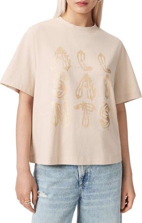AllSaints Ella Lisa Metallic Graphic T-Shirt in Dove White at Nordstrom, Size Medium