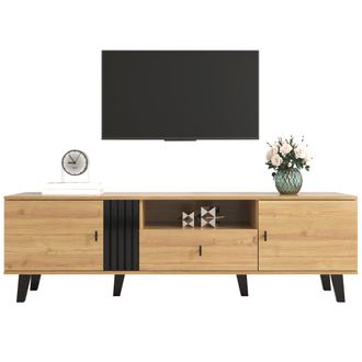 STILVORA Mueble Tv Con 2 Puertas, 1 Caj&oacute;n Y 1 Nicho, Dise&ntilde;o Madera Y Negro, Sal&oacute;n, 170&times;40&times;50,5 Cm, En Tablero De Part&iacute;culas