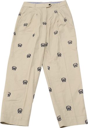 GANT High-Waisted Crest Embroidery Pleated Chinos in Beige Print Cotton