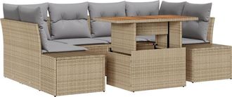vidaXL Garden Sofa Set with Storage 7 pcs Beige Poly rattan Vidaxl