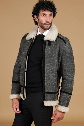 D'Arienzo Montone safari Shearling biker uomo collo camicia con fibbia DArienzo, Seleziona Taglia 52, Colore Safari