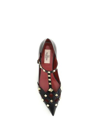 Valentino Garavani Womens Ballerina Flats Studdy Kidskin Black Goatskin Shoes