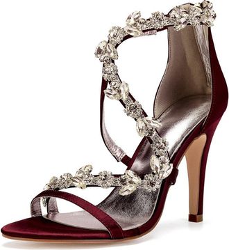 Generic Bridal Heels Womens Satin Open Toe Stiletto High Heels Wedding Shoes High Sandals for Prom, Party, Daily 10.5Cm,Burgundy,5 UK