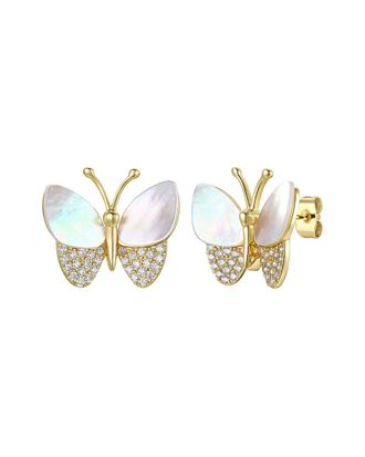 Rachel Glauber 14K Plated 7.4-11.4Mm Pearl Cz Butterfly Earrings