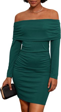 Grace Karin Women Elegant Evening Party Dress - Long Sleeve Off Shoulder Bodycon High Waist Gathered Cocktail - Dark Green S