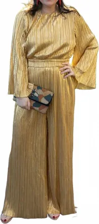 Flying Tomato Woven Plisse Jumpsuit In Gold