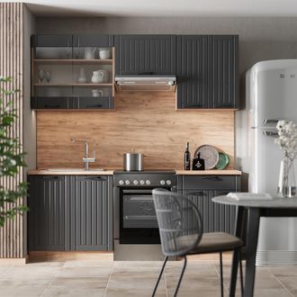 Vicco Cucina Componibile Fame-line, Grigio Scuro, 200 Cm, Pl Antracite, Vicco