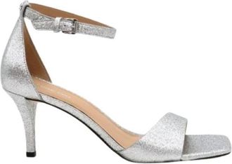 Michael Kors Jaida Metallic Leather Sandal - Dames - Sandalen met hakken - Grijs - 37 EU - Leer - Schoenen