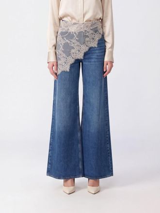 Liu Jo Jeans a gamba larga in denim di cotone con inserti in pizzo