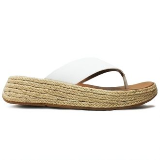 FitFlop F Mode Espadrille Flatform Toe-Post Leather Womens Slip On Sandals - Urban White - Size:UK 5.5