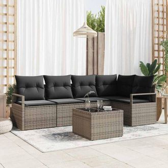 vidaXL Vidaxl - Conjunto De Sof&aacute; De Jard&iacute;n Con Coj&iacute;n 6 Pcs Gris Claro
