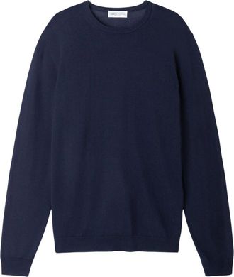 Roberto Collina Basic Katoenen Gebreide Pullover - Heren - Ronde hals truien - Blauw - L - Katoen - Truien & Vesten