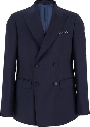low brand Blue Double-breasted Jacket With Peak Revers And Embroidery Detail On The Front In Wool Man