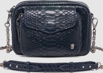 CLARIS VIROT Sac Big Charly Python Navy Argent&eacute;e