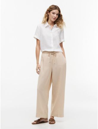 Tommy Hilfiger Womens Lightweight Linen-Blend Pull-On Pant - Beige - XXL