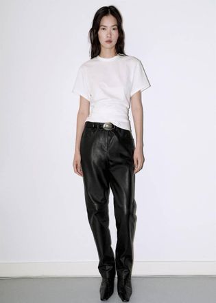 Mango Maglietta cotone increspato bianco - Donna - XS - MANGO