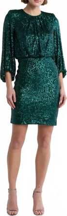 Vince Camuto Womens Sequined Long Sleeve Dress In Hunter Green
