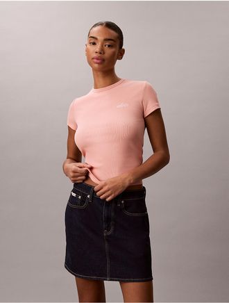 Calvin Klein Jeans Calvin Klein Womens Contour Rib Logo Graphic Slim T-Shirt - Orange - XS