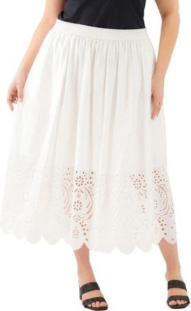Karen Kane Embroidered Eyelet Cotton Midi Skirt in Off White at Nordstrom, Size 2 X