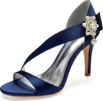 Generic Wedding High Stiletto Heels Heeled Womens Sandals Bridal Sexy Open Toe Heels Daily Party Dress 10.5Cm,Dark Blue,6 UK
