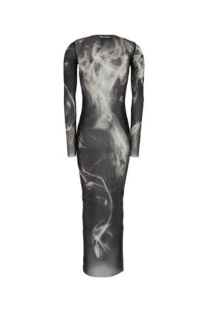 Jean Paul Gaultier Mesh Long Dress Printed Smoking Women Blackgreywhite Abiti
