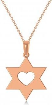 Allurez Star of David with Heart Pendant Necklace 14K Rose Gold