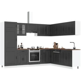 vidaXL Mueble De Cocina Kalmar Negra 14 Piezas Madera Contrachapada Vidaxl