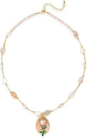 Eye Candy Los Angeles Eliana Flower Beaded Imitation Pearl Charm Necklace in Gold at Nordstrom Rack