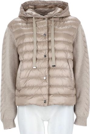 Herno Lightweight Quilted Nylon Hooded Jacket with Cable Knit Sleeves