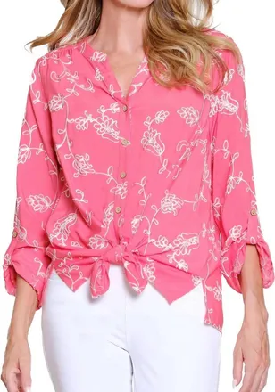 Multiples Petals Tie-Front Blouse In Coral Pink