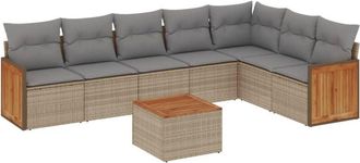 vidaXL Juego De Sof&aacute;s De Jard&iacute;n Con Cojines Beige 8 Pzas Rat&aacute;n Pe Vidaxl