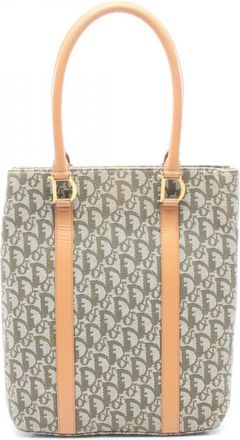 Dior Beige Green Canvas Leather Handbag Tote Bag (Pre-Owned)