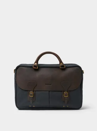 Barbour Mens Heritage leather and waxed-cotton briefcase