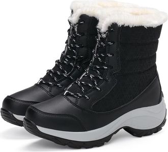 Generic Womens Snow Boots Plush Warm Ladies Ankle Boots Waterproof Non-slip Winter Shoes Lace Up Boots Women girls Furry Snow Boots (Black,38,5)