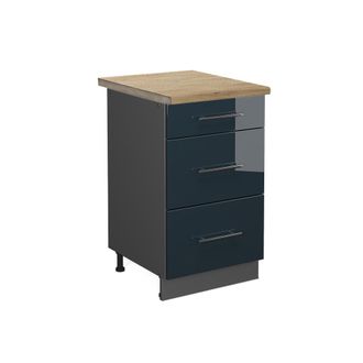 Vicco Mueble Bajo De Cocina Fame-line, Azul Oscuro Alto Brillo, 50 Cm, Et Roble Vicco