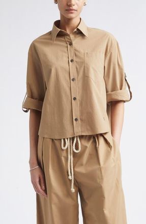Maria McManus Roll Tab Sleeve Organic Cotton Crop Button-Up Shirt in Walnut at Nordstrom, Size X-Small