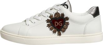 Dolce & Gabbana White Leather Sacred Heart Patch Sneakers Mens Shoes
