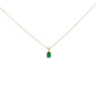 House of Brilliance 14K Gold 6x4MM Oval Shaped Gemstone Solitaire Pendant Necklace in Green Emerald | Yellow at Nordstrom