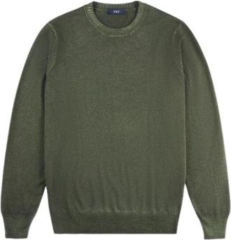 Fay Trui met logo-borduring - Heren - Ronde hals truien - Groen - L - Wol - Truien & Vesten