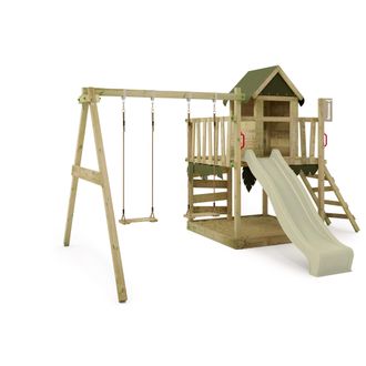 Fatmoose Parque Infantil De Madera Fatmoose Jazzyjungle Jam Con Columpio Y Tobogan En Verde Salvia
