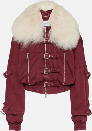 Blumarine Cropped shearling-trimmed denim jacket