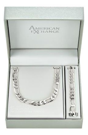 American Exchange Mens Figaro Necklace & Bracelet Set in Silver at Nordstrom Rack