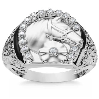Pompeii3 Mens Pinkie Horse Lucky Diamond Ring Gold Lab Grown
