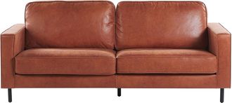 Beliani Sof&aacute; De Piel Sint&eacute;tico Marr&oacute;n Dorado 3 Plazas Patas De Metal Respaldo Tapizado Estilo Minimalista Moderno Savalen
