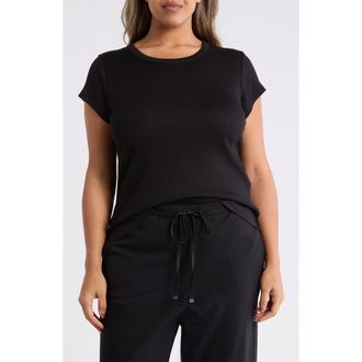 Eileen Fisher Rib Crewneck Organic Cotton T-Shirt in Black at Nordstrom, Size 3 X