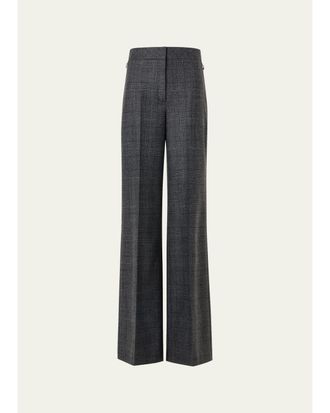 Akris Fior Prince of Whales Wool Flannel Wide-Leg Pants