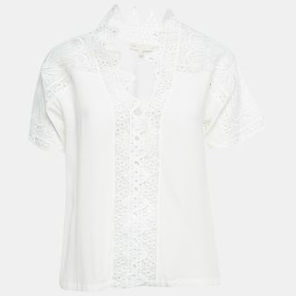 Maje White Lace Trim Chiffon Top