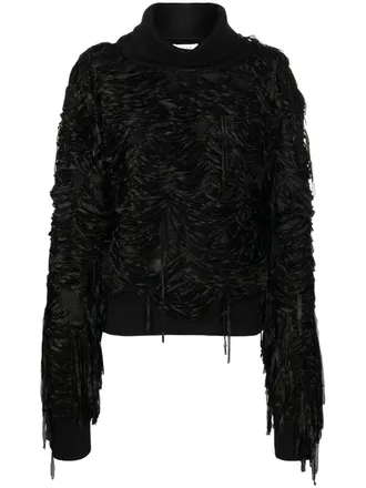 Quira fringed long-sleeve jumper - women - Silk/Polyamide/Spandex/Elastane - 38 - Black