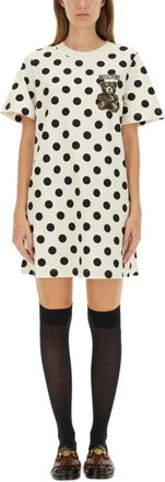 Moschino White Polka Dot Crew Neck Mini Dress